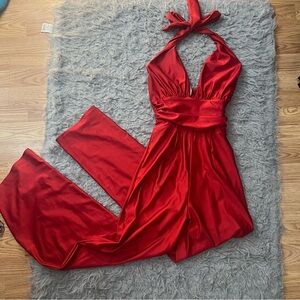 Elegant Red Halter Jumpsuit